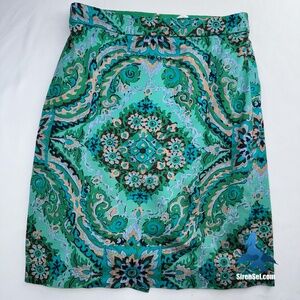 1169 J. Crew The Pencil Skirt - Size 2 - Casbah Green Medallion Print
